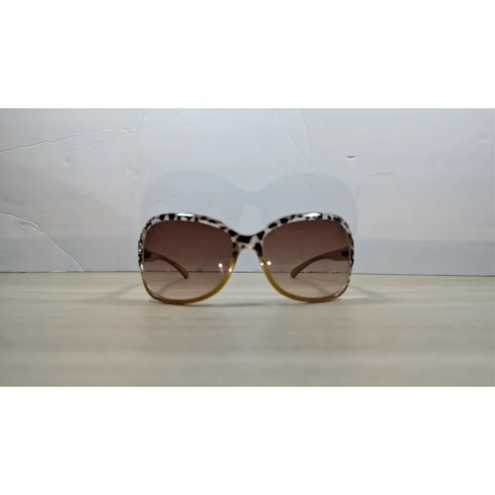 Oversized Leopard Print Glam Sunglasses Brown Gradient Lens